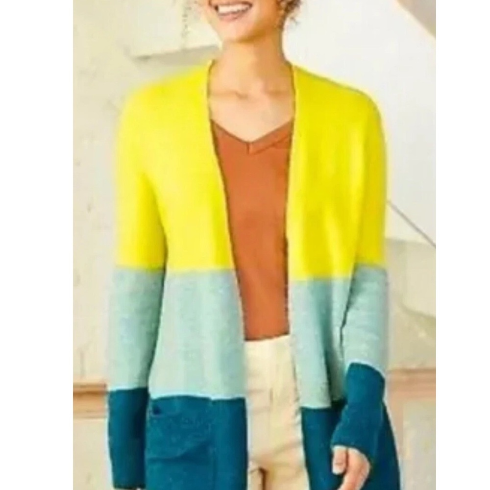 A New Day Open Front Cardigan Sweater Women's Coloblock Green Teal NWT Small